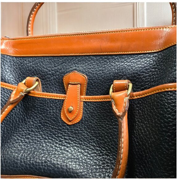 Vintage DOONEY & BOURKE 80's Pebbled Navy Brown Leather Satchel Crossbody - Picture 9 of 15